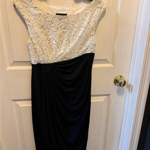 Connected Apparel Black and White Lace Midi Dress